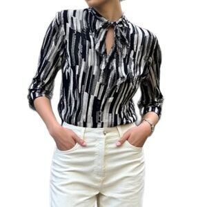Sandra Angelozzi Femme Abstract Tie Blouse in Black & White Size XS